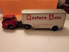 Vintage 1950's Line Mar Tin Litho Semi Truck Western Auto Friction