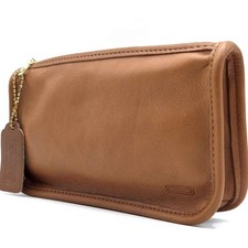 COACH Vintage Leather Pouch Cosmetic Bag Brown Unused Good Japan