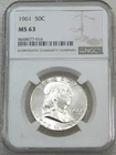 1961 Franklin Half Dollar NGC MS63 90% FBL Frosty Just Graded New Holder #F217A