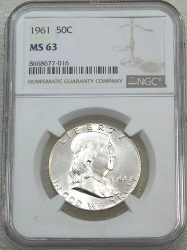1961 Franklin Half Dollar NGC MS63 90% FBL Frosty Just Graded New Holder #F217A