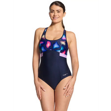 Zoggs Zephyr Dakota Printed Crossback Swimsuit - Navy/Multi