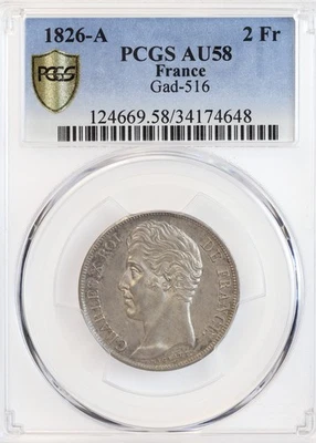 2 Francs Charles X 1826 A - PCGS AU58 - Photo 1/2