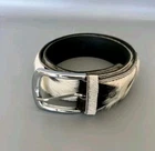 Black White Hair On Cowhide Leather Belt Silver Buckle Handmade