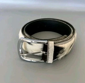Black White Hair On Cowhide Leather Belt Silver Buckle Handmade