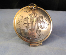 ANTIQUE STERLING SILVER ECCLESIASTICAL IHS CROSS PYX CHURCH WAFER BOX 1902