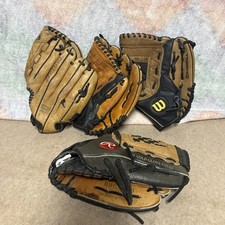 Lote de 4 guantes de béisbol juveniles Mizuno/Wilson/Rawling buenos usados