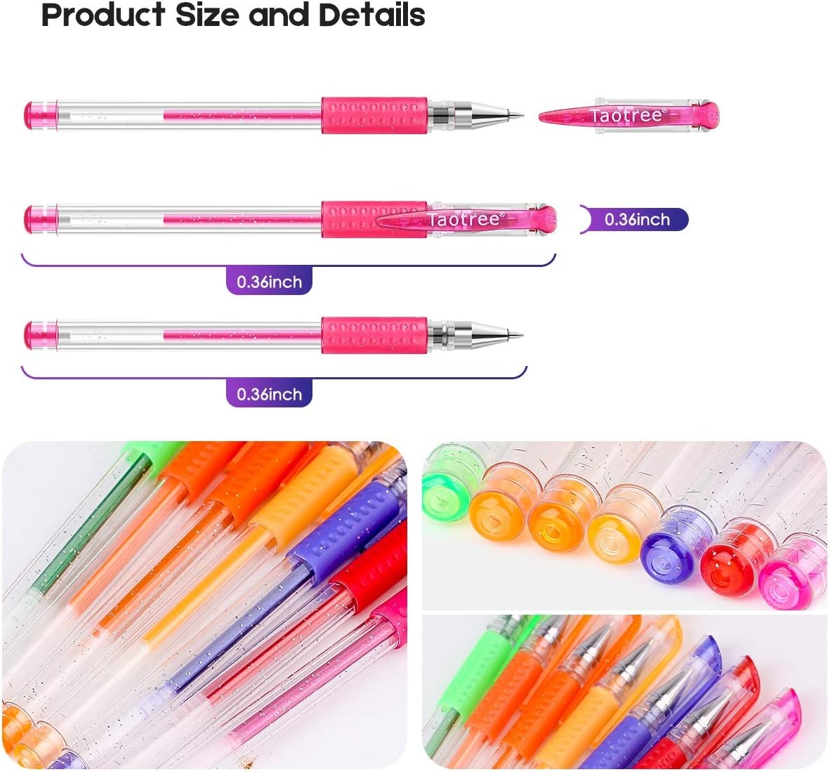 Taotree Glitter Gel Pens, 32 Colors Neon 1 Count (Pack of 32), 32 Multicolor 