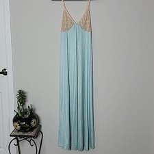 VTG G's Aqua and Tan Lace Maxi nightgown Sz S Romantic Feminine