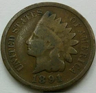 US 1891 Indian Head Cent  **