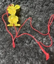 Vintage Chuck E. Cheese Mouse Necklace Toy Prize Yellow Plastic Red Cord Kid Toy