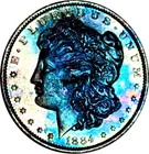 1884-O Ch + / Gem BU PL Full Rainbow Toned Obverse  Fully Struck Proof-like
