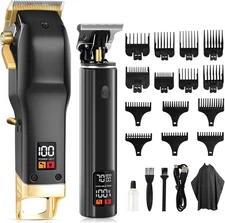 Hair Clippers for Men, Professional Cordless Barber Set with LED Display, 14 Gui