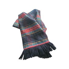 Vintage 70's Classic Wool Tartan Plaid Fringe Scarf 70" x 11"