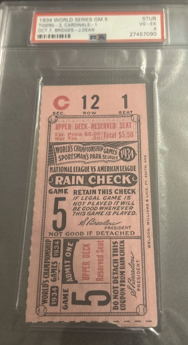 1934 Year Vintage Sports Ticket Stubs for sale | eBay