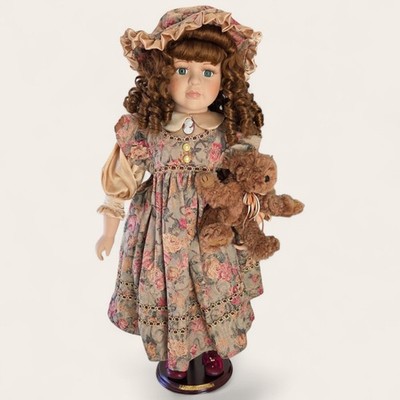 The Collectors Choice By DanDee Large Porcelain Girl Doll With Teddy Bear