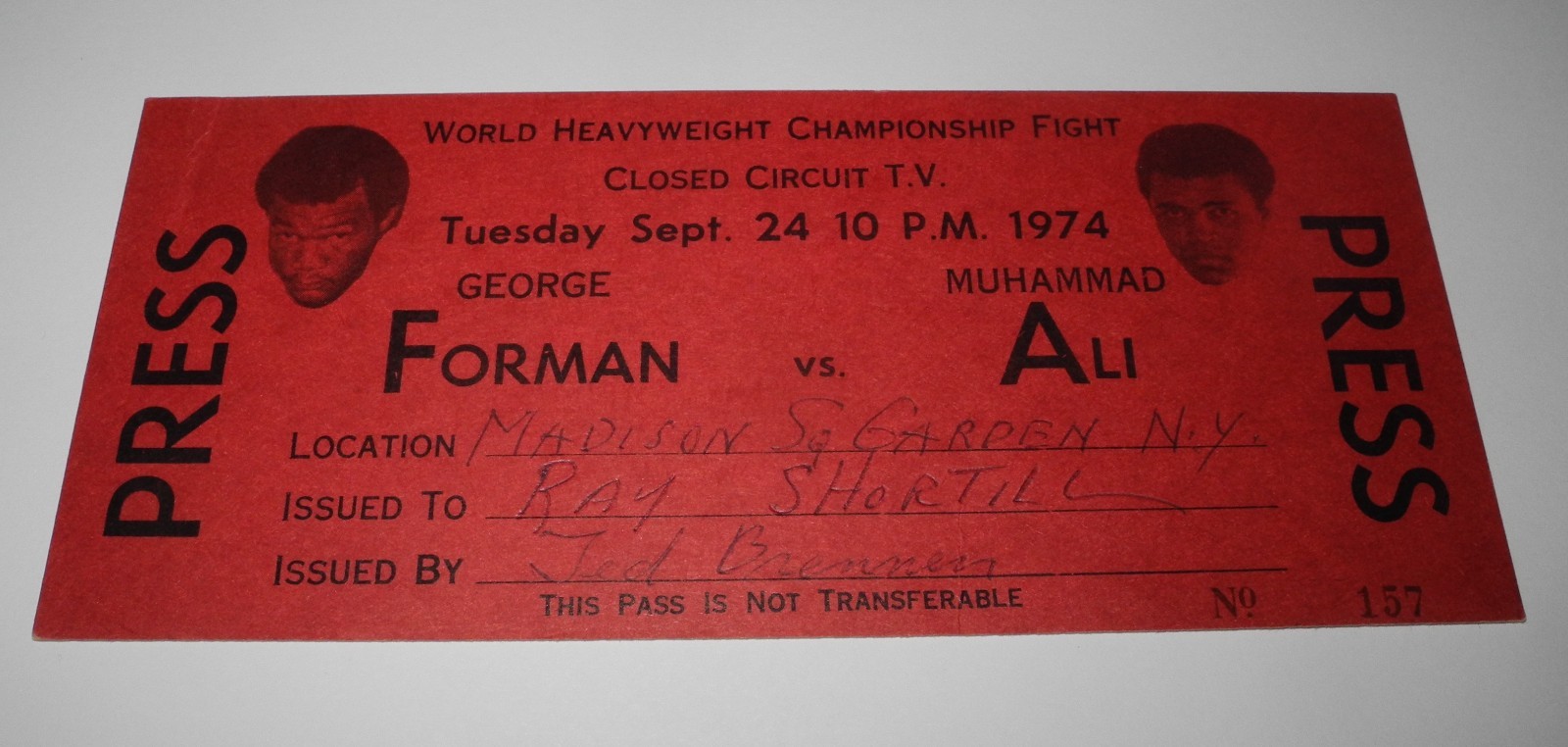 1974 Boxing Muhammad Ali vs George Foreman Heavyweight Championship Press Ticket
