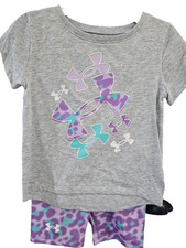 Girls Kids Youth Under Armour Shirt Shorts Set NEW Mod Gray 2 pc Size 3T