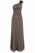 Jim Hjelm Occasions One Shoulder Chiffon occasion cruise Dress Taupe Mocha UK 10
