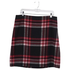 Talbots A-Line Skirt Size 12 Red Black Plaid Wool Blend Lined Side Zipper