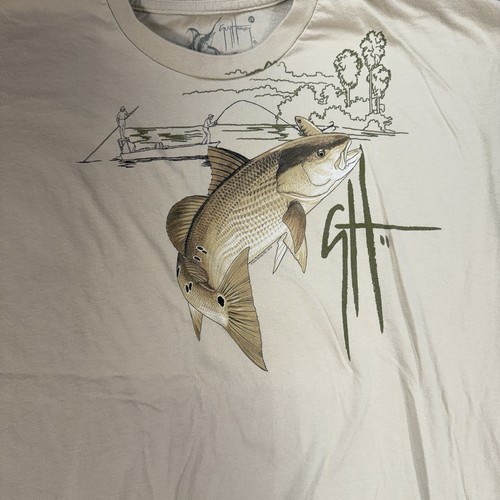 Guy Harvey T Shirt Redfish Saltwater Fishing Beige Men’s 2XL 100% Cotton - Picture 2 of 6