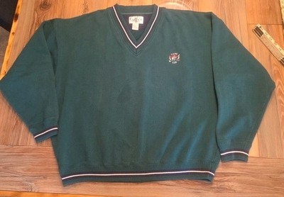 Vintage 90s Cuffys Of Cape Cod Green Pullover Golf Sweater V Neck Embroidered...