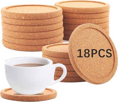 18 Pcs Cork Coasters with Lip,Absorbent Drink Coaster with Grooved Round
