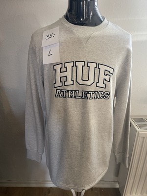 HUF Sweatshirt Pullover Gr. L Grau Meliert Athletics Logo Streetwear TOP
