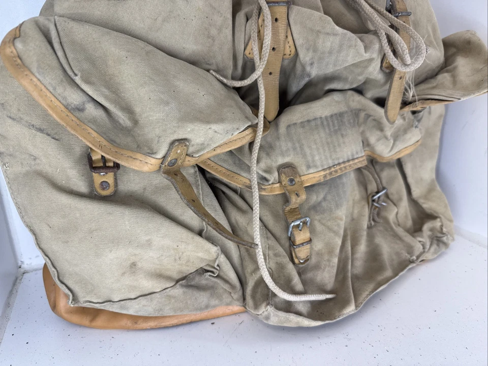 Винтажный 50-х Sac Lafuma просо Франции желтовато-коричневый холст рюкзак открытый туризм рюкзак - Изображение 2 из 4