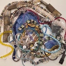 Natural Stone, Glass, Pearls Beads Harvest-Craft/Jewelry Making Lot 1 Lb 12oz