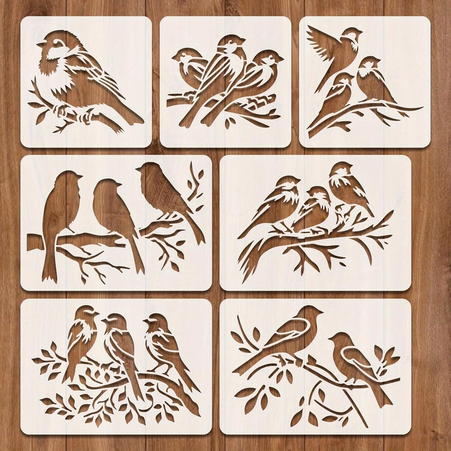 7Pcs Bird Pattern Stencils for Painting, Plastic Flexible Stencils for Crafts, R