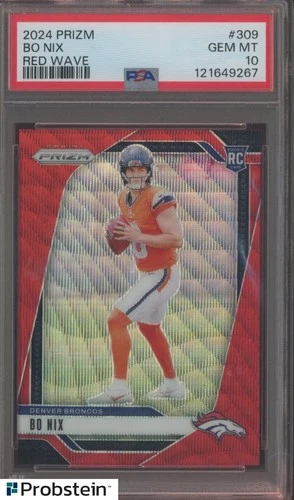 2024 Panini Red Wave Prizm #309 Bo Nix Denver Broncos RC Rookie 68/149 PSA 10