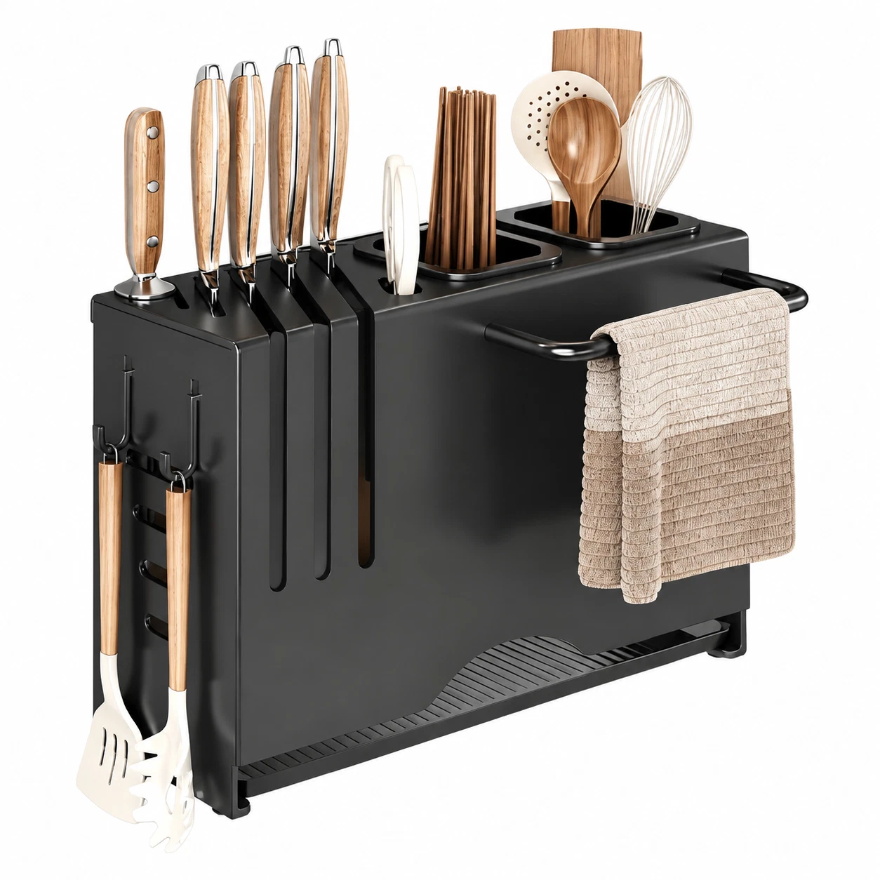 Black Wall Mounted Cooking Utensil Holder, Stainless Steel Kitchen Utensil