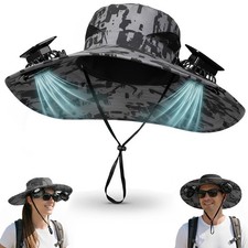 Outdoor Wide Brim Sun Hat with 2 Solar Fan Sun Bucket Hat for Men Women UPF 50 