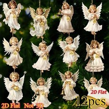 12pcs Christmas Angel Wood Ornaments Hanging Decor for Tree or Home Display