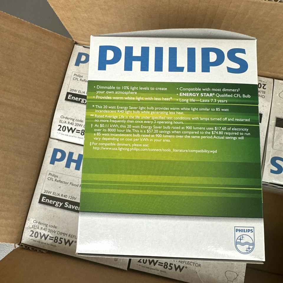 6 Philips Marathon Energy Saver Reflector Flood 20W = 75W Dimmable - Image 4 of 4