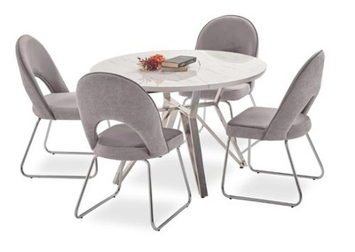Luxus Esszimmer set Esstisch 4x Stühle Holz Stuhl Textil Essgruppe Garnitur Neu
