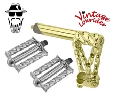 VINTAGE Double Twisted 22.2 Stem Gold & Square Twisted 9/16 Pedals Chrome