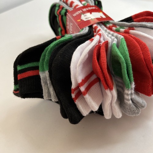 Youth Low Cut Socks 10 Pair 1 Christmas & 9 Everyday Print & Solid Shoe 10.5-4 - Picture 9 of 9