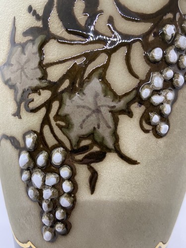 Handbemalt gemischte Medien dekorierte Kunst Keramik Vase matt beige mit braun & gold - Bild 6 von 8