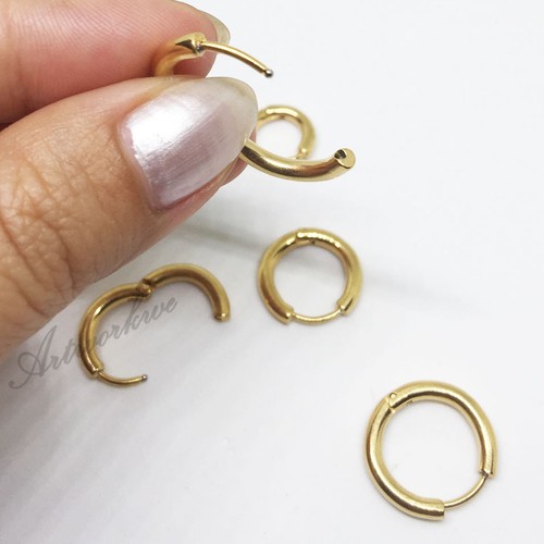 7 mm 10 mm 12 mm Oro Hombre Mujer Acero Inoxidable Tubo Anillo Pendientes de Tachuelas - Imagen 3 de 4