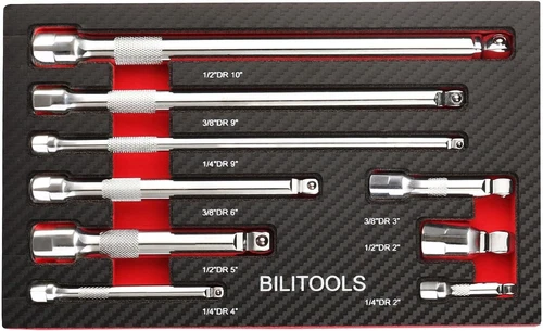 9 pcs Wobble Extension Bar Set 1/4" 3/8" 1/2" Drive Wobble Socket Bars Kit CR-V - Picture 1 of 12