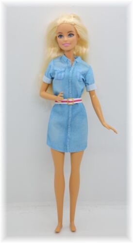 Beautiful Long Blonde Hair 2015 Barbie Doll In Blue Denim Dress - Picture 1 of 7