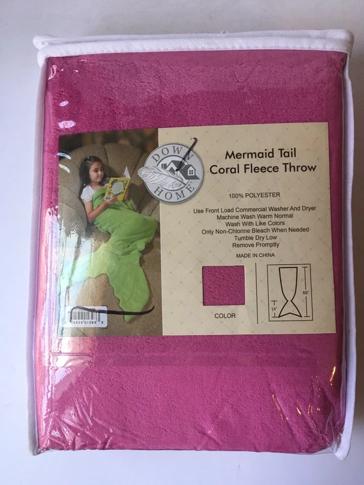 Down Home Pink Mermaid Tail Coral Fleece Throw 100% Polyester - Image 2 of 3