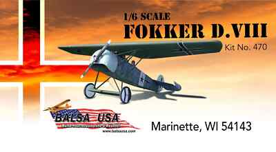 Balsa USA 1/6 Scale Fokker D-VIII Remote Control Balsa Wood