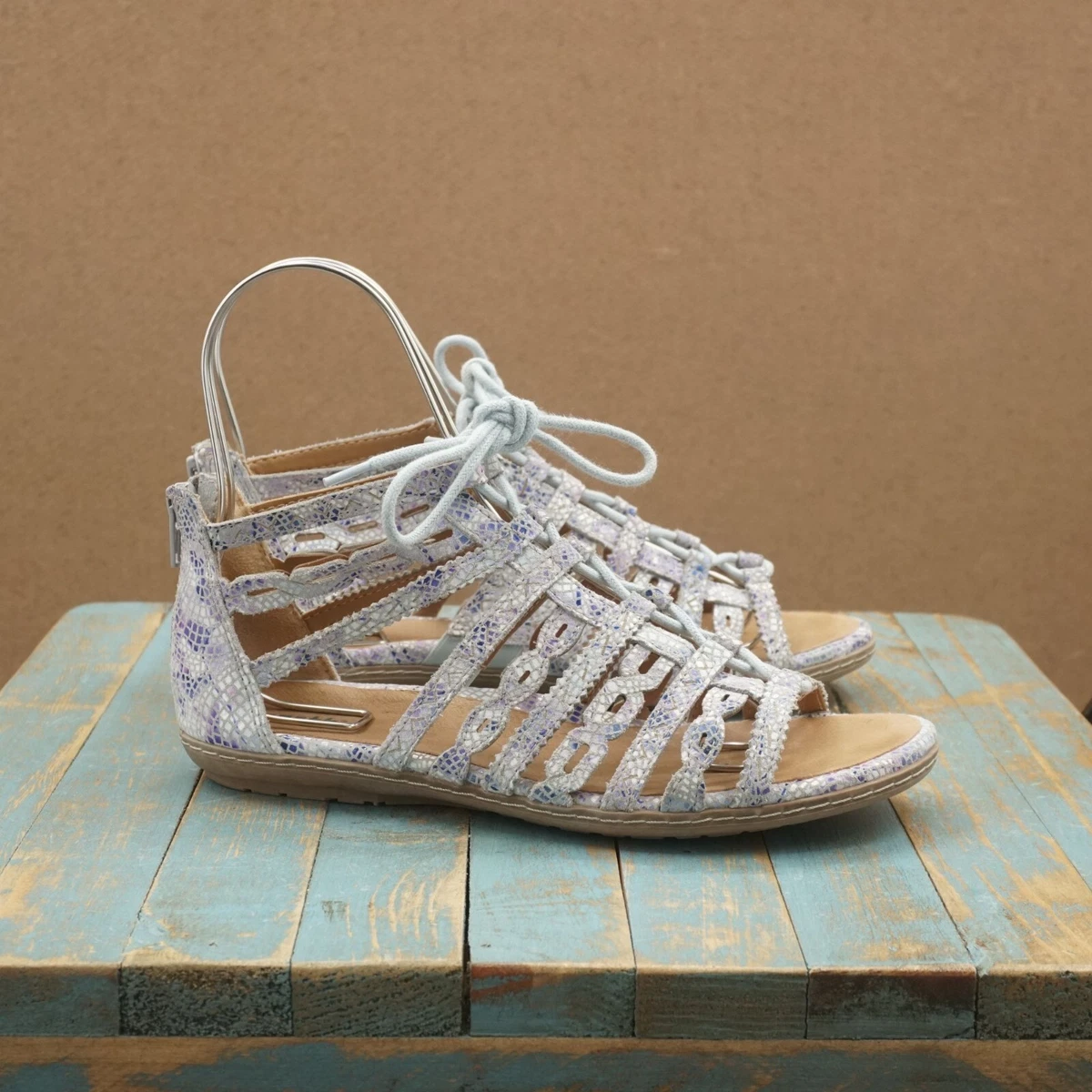 Earth Womens Tidal Purple Multi Gladiator Sandals Size 8 B Leather Lace Up