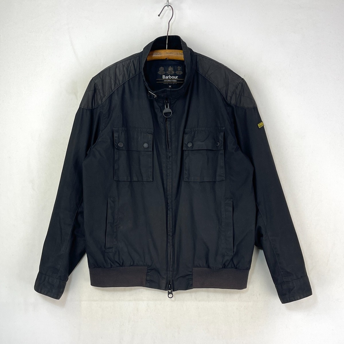 Barbour International Wax Bomber Jacket Mens Medium Black Short