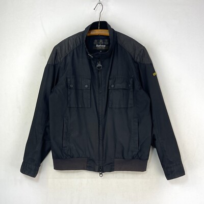 Barbour International Wachs Bomberjacke Herren Medium schwarz kurz Harrington Biker