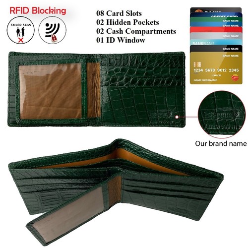 Real Crocodile/Ostrich Bifold Leather Wallet Men's Credit Card Wallet RFID Block - Picture 57 of 141