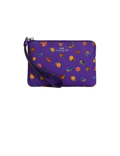 Mini Borsa da polso vintage stampa rosa Coach Corner con cerniera ad angolo SV Sport Viola Multi