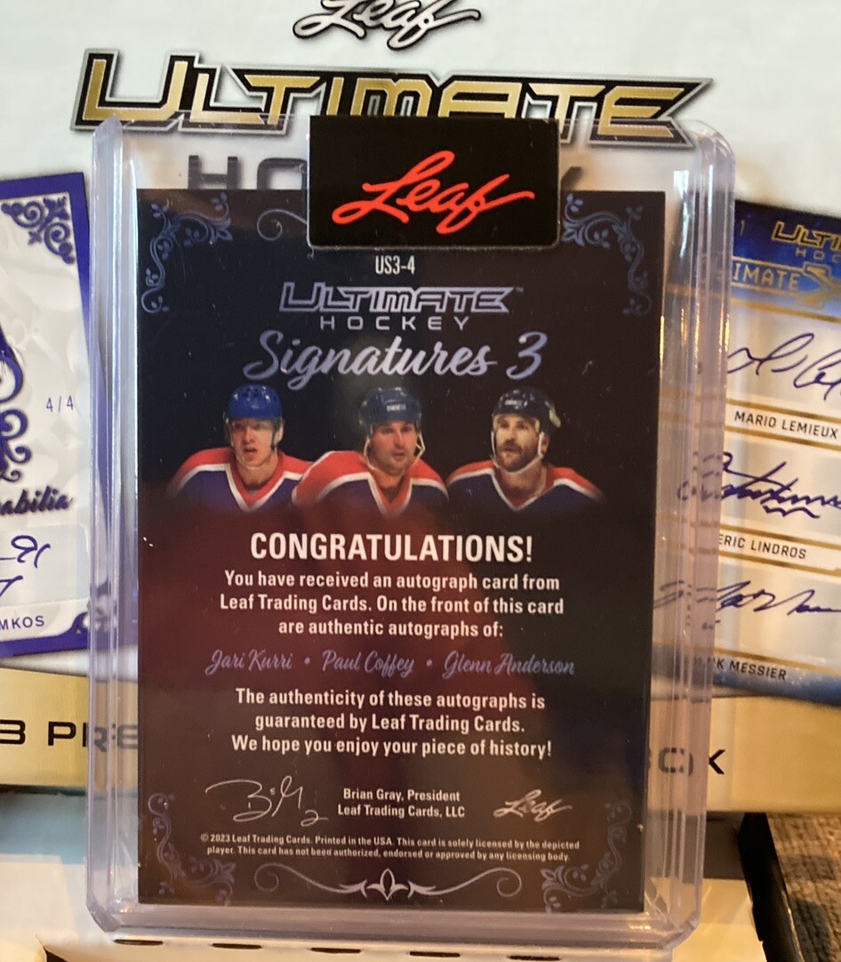 2023 LEAF ULTIMATE Signatures 3 JARI KURRI PAUL COFFEY GLENN